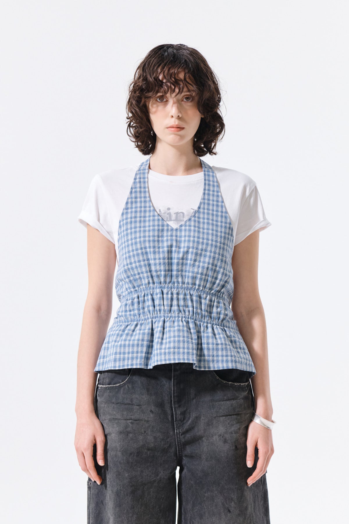 Matin Kim - Halter Neck Shirring Blouse (Blue) product image 11 | TRAB K-Fashion Australia