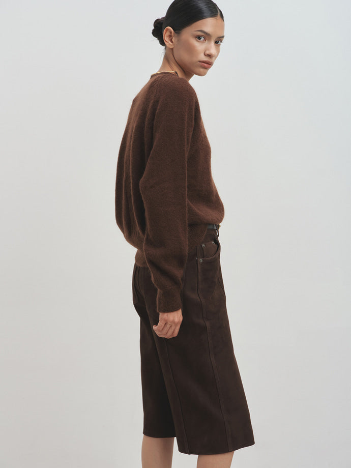 Tonywack - Goat Suede Straight-Leg Bermuda Shorts (Dark Brown) product image 3 | TRAB K-Fashion Australia