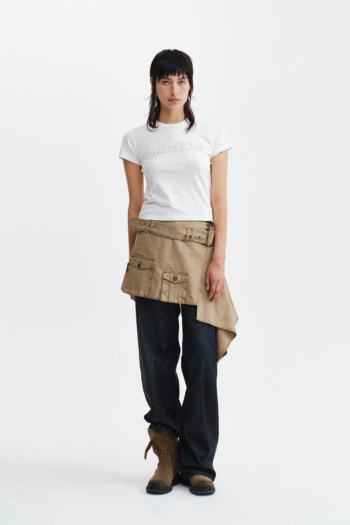 Matin Kim - Belted Layered Mini Skirt (Beige) product image 10 | TRAB K-Fashion Australia