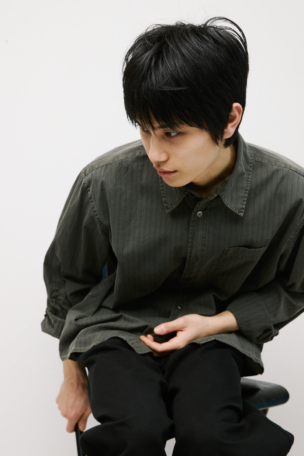 Hatchingroom - Museum Shirt Stripe (Dyed Khaki Grey) product image 7 | TRAB K-Fashion Australia