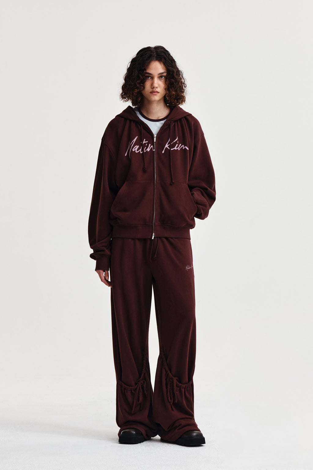 Matin Kim - Drawstring Point Sweatpants (Burgundy) product image 8 | TRAB K-Fashion Australia