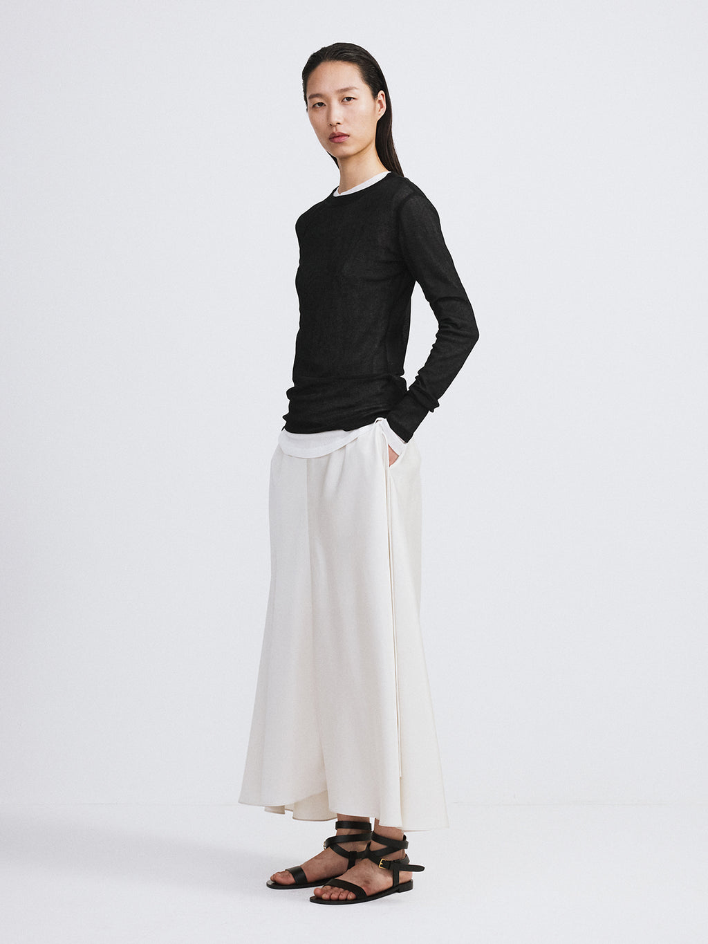 Recto - Sheer Jersey Long Sleeve Top (Black) product image 3 | TRAB K-Fashion Australia