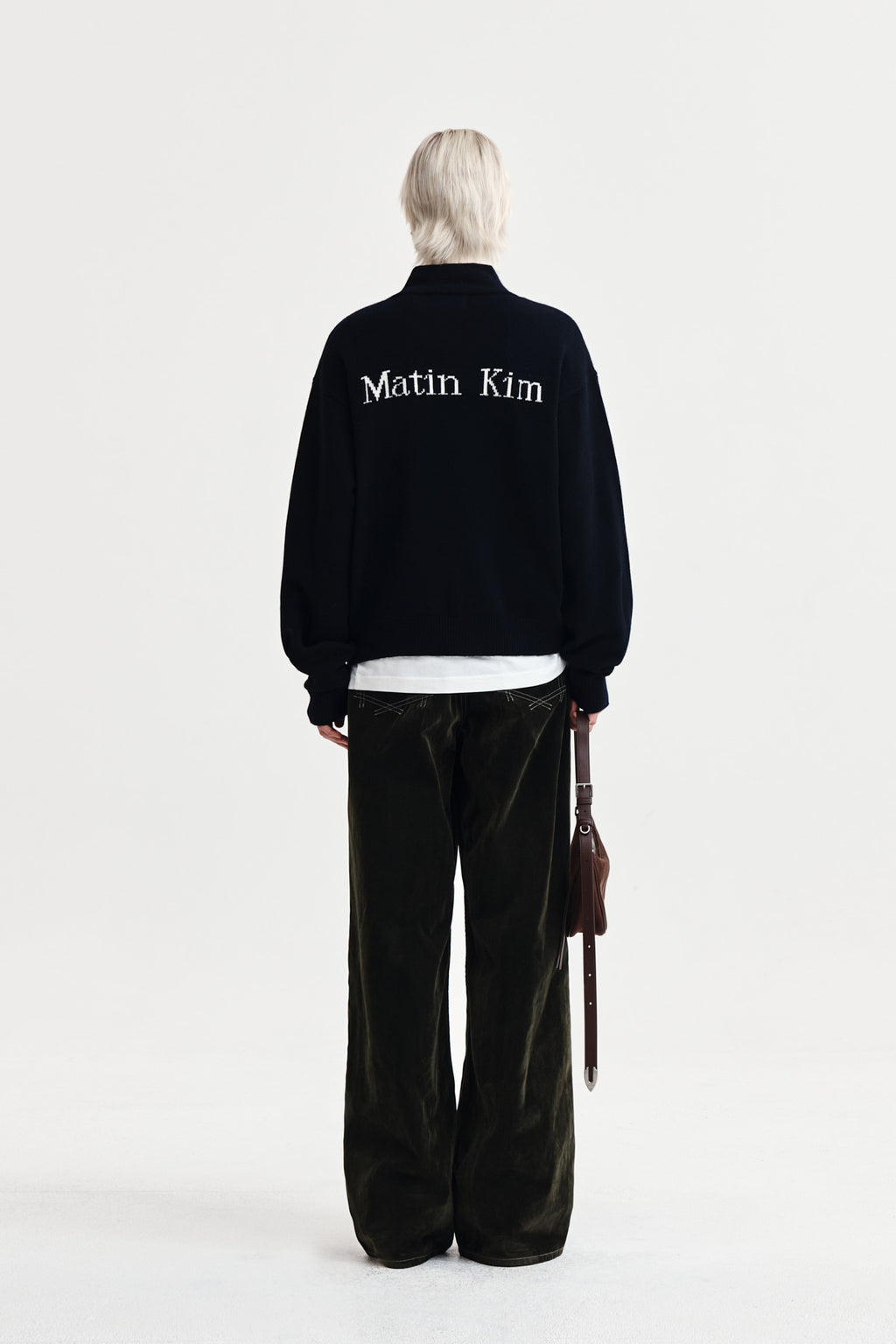 Matin Kim - Back Logo Half Knit Zip Up Pullover (Navy) product image 7 | TRAB K-Fashion Australia