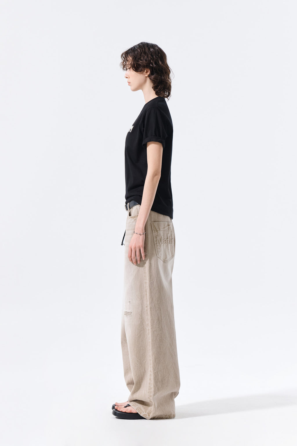 Matin Kim - Back Logo Washed Denim Pants (Beige) product image 7 | TRAB K-Fashion Australia
