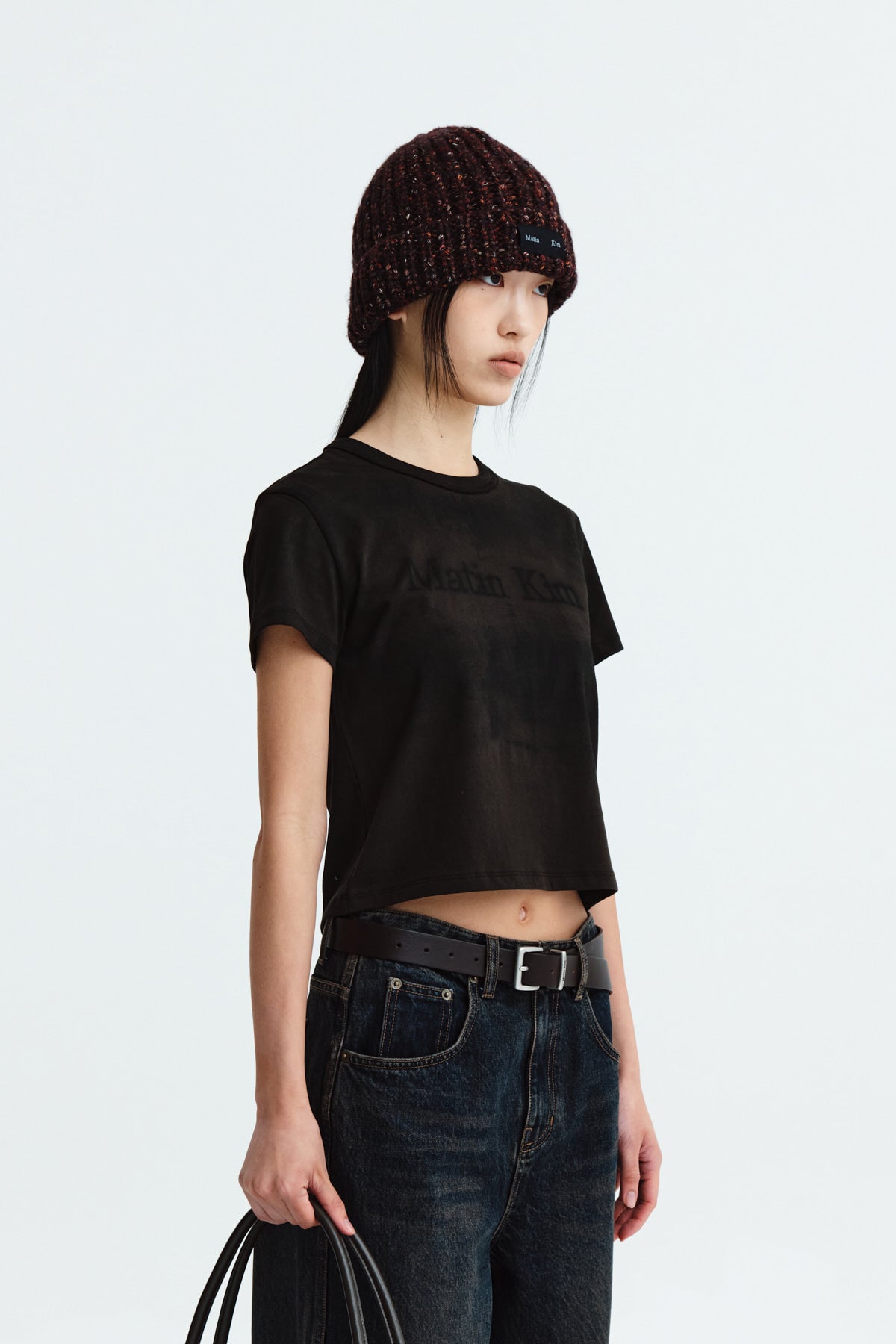 Matin Kim - Stencil Printing Logo Crop Top (Brown) product image 9 | TRAB K-Fashion Australia