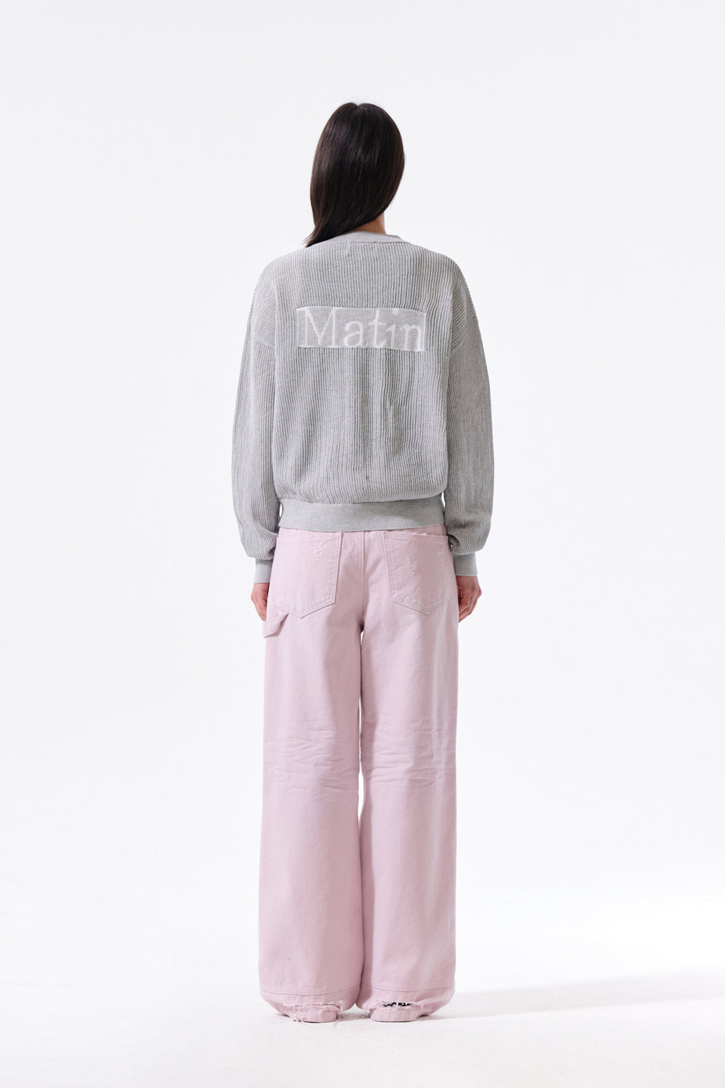 Matin Kim - Back Logo Jacquard Mesh Knit Zip Up (Light Grey) product image 8 | TRAB K-Fashion Australia