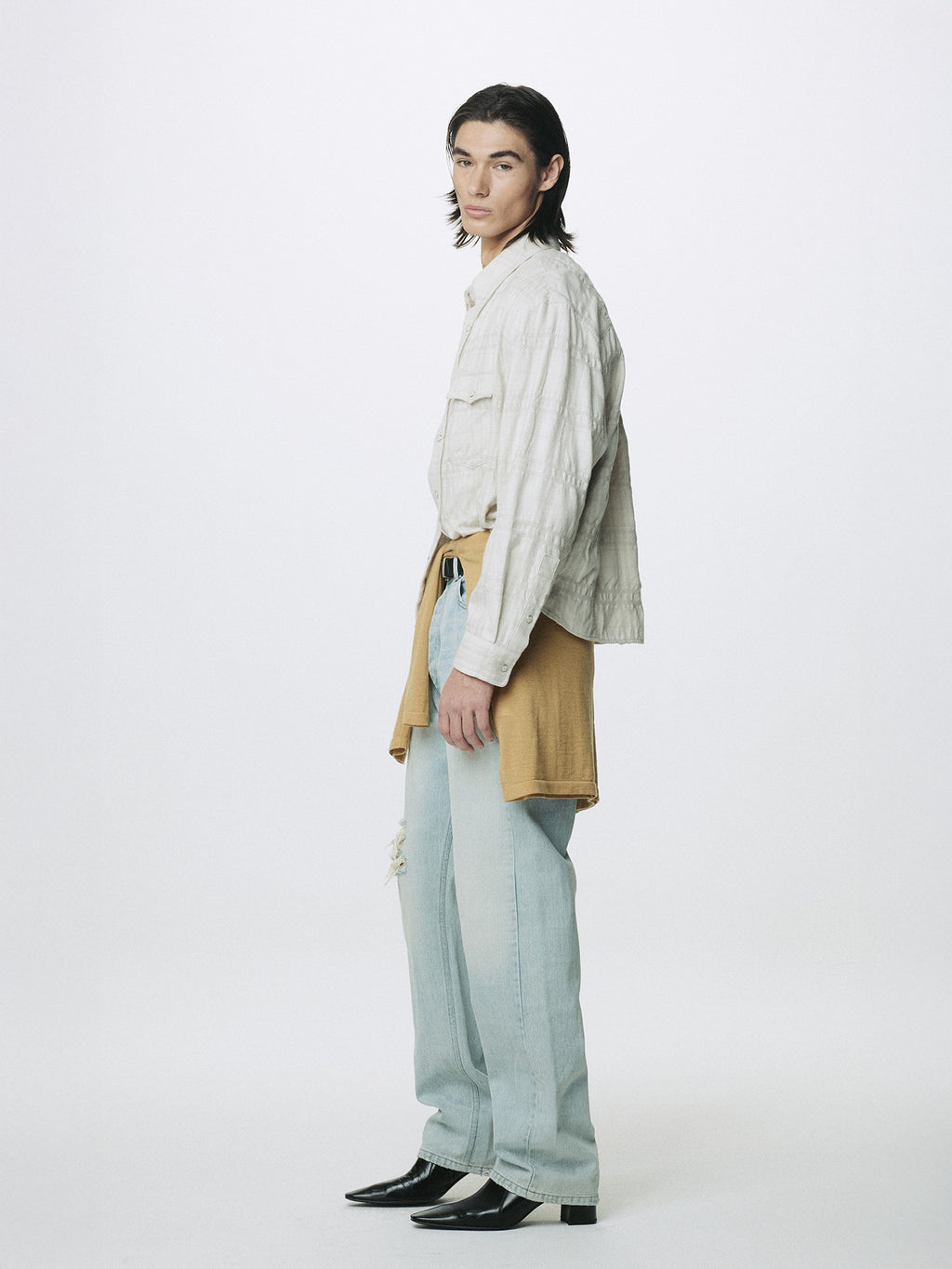 Tonywack - Wool And Cotton Checked Shirt Jacket Japanese Fabric (Ivory) product image 2 | TRAB K-Fashion Australia