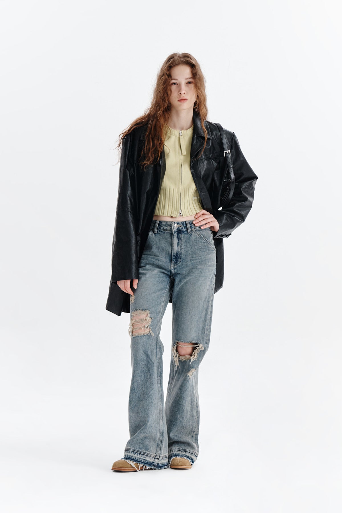 Matin Kim - Semi Boots Cut Damage Denim Pants (Light Blue) product image 9 | TRAB K-Fashion Australia