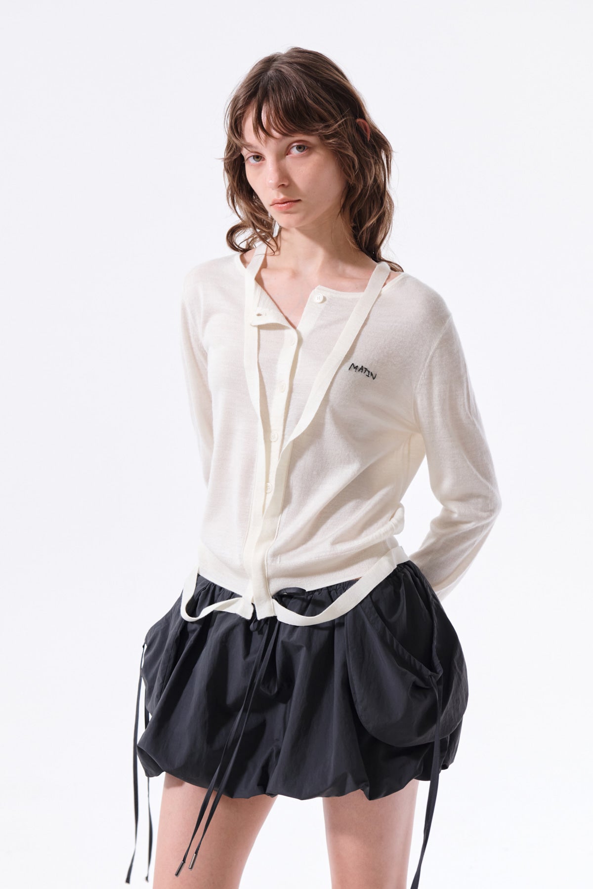Matin Kim - String Detail Knit Cardigan (Cream) product image 11 | TRAB K-Fashion Australia