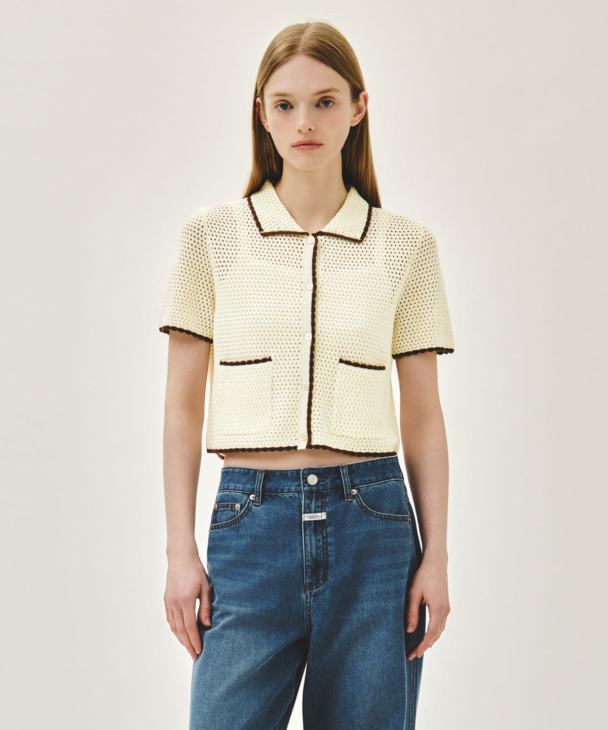 Marithe & Francois Girbaud - Crochet Half Knit Cardigan (Ivory) product image 1 | TRAB K-Fashion Australia