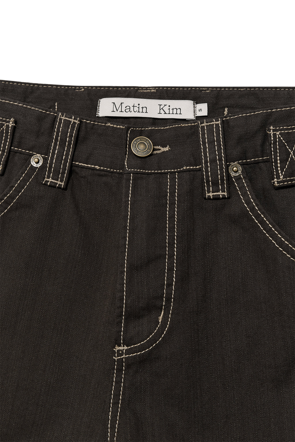 Matin Kim - Waist Buckle Curved Twill Denim Pants (Charcoal) product image 3 | TRAB K-Fashion Australia