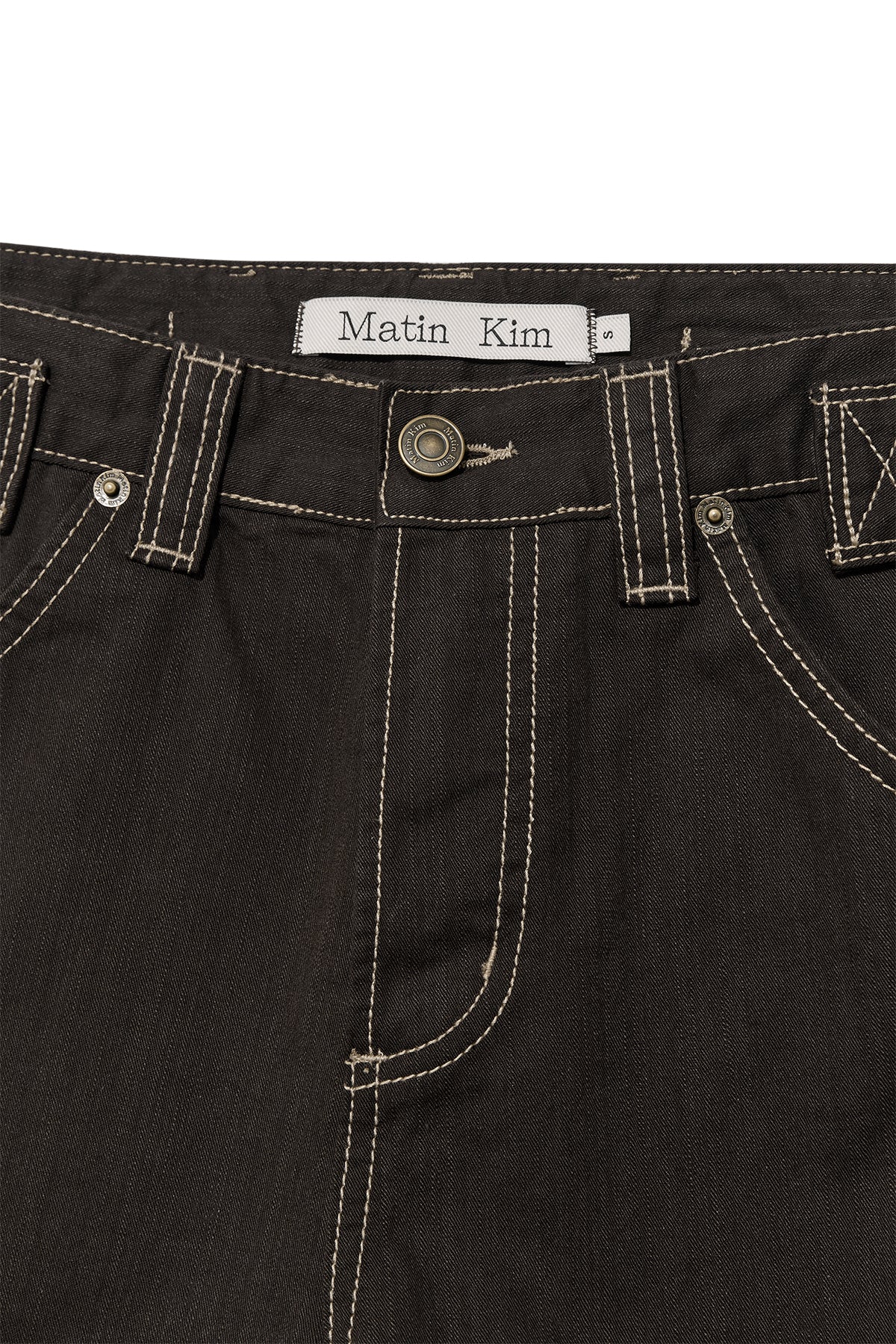 Matin Kim - Waist Buckle Curved Twill Denim Pants (Charcoal) product image 3 | TRAB K-Fashion Australia