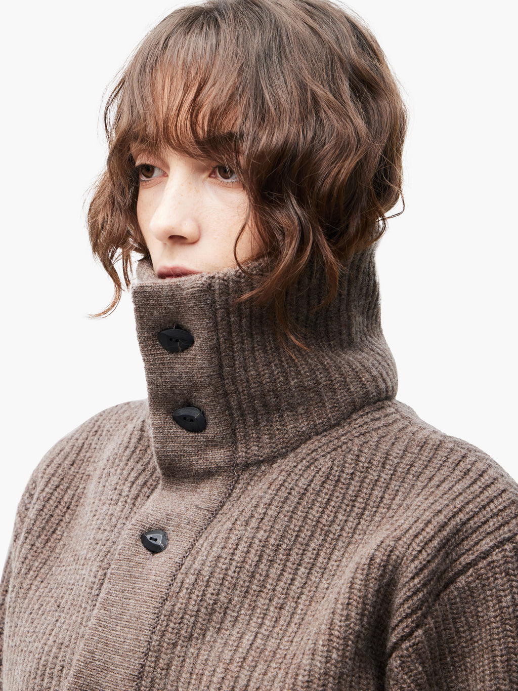 Jiyong Kim - Sun-Bleached Wide Collar Knit Cardigan (Brown) product image 8 | TRAB K-Fashion Australia