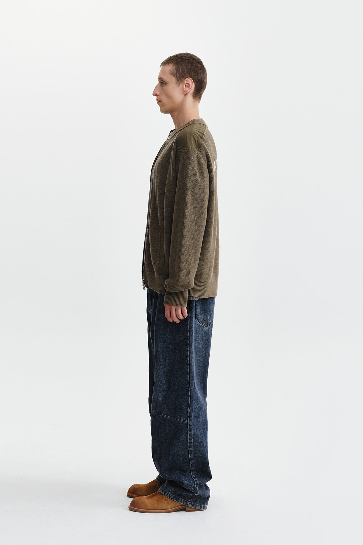 Matin Kim - Patch Detail Knit Zip Up (Khaki) product image 7 | TRAB K-Fashion Australia