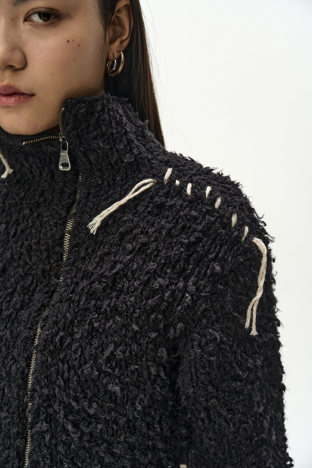 Andersson Bell - Hand Stitched Hairy Zip-Up Cardigan (Black) product image 6 | TRAB K-Fashion Australia