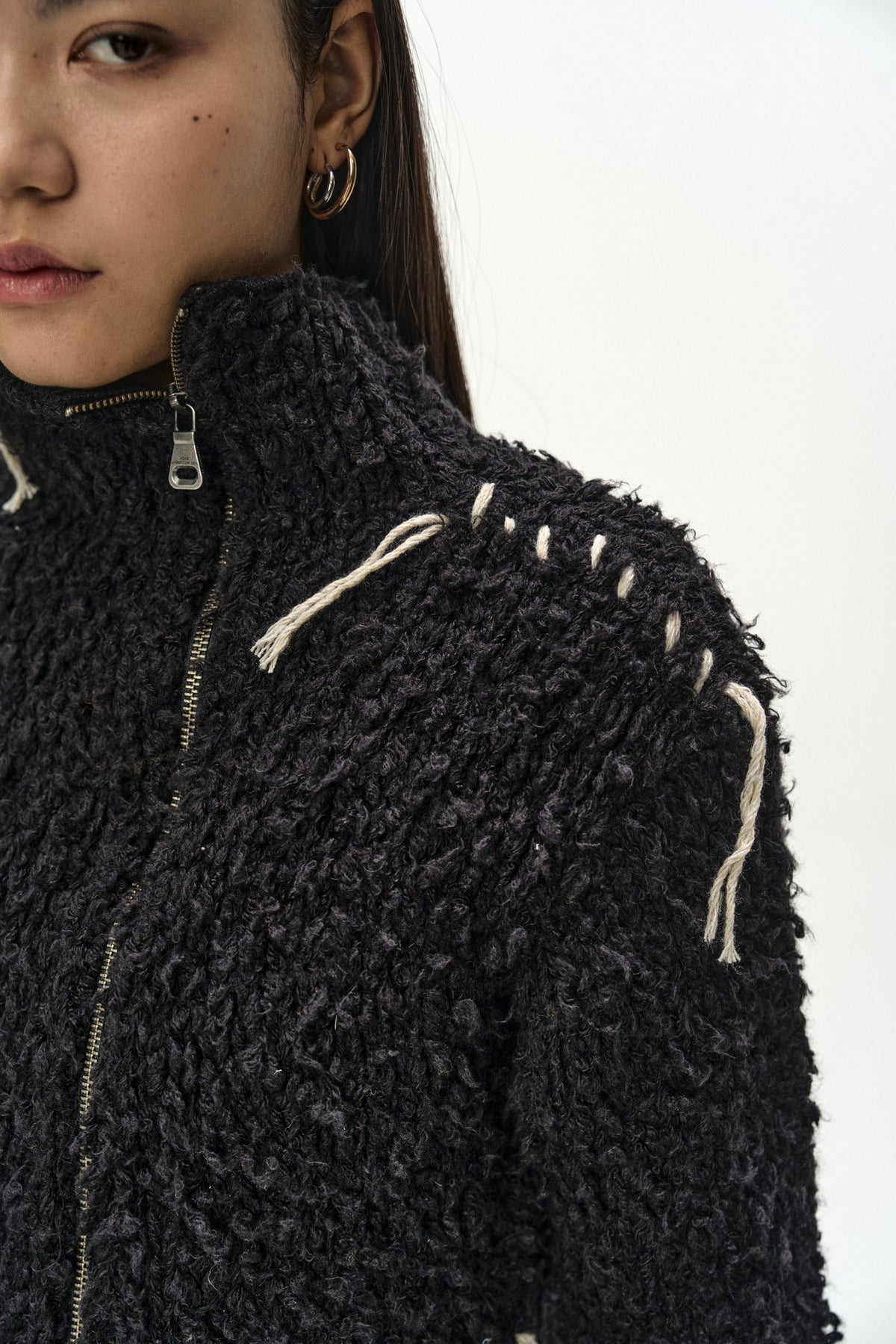 Andersson Bell - Hand Stitched Hairy Zip-Up Cardigan (Black) product image 6 | TRAB K-Fashion Australia