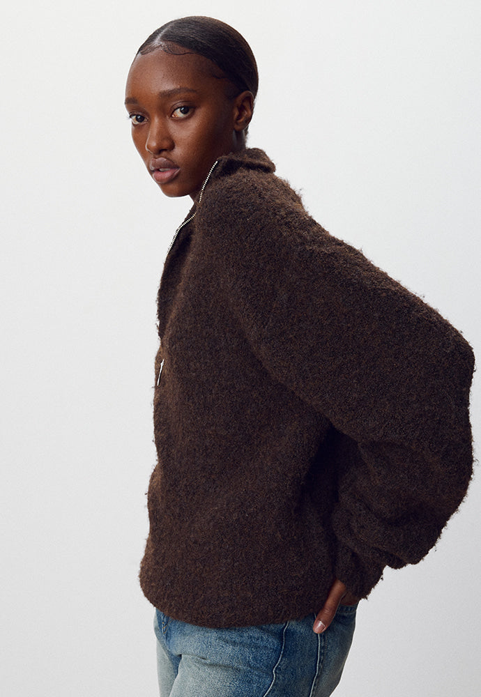Tonywack - Wool Blend Boucle Zip Sweater (Brown) product image 6 | TRAB K-Fashion Australia
