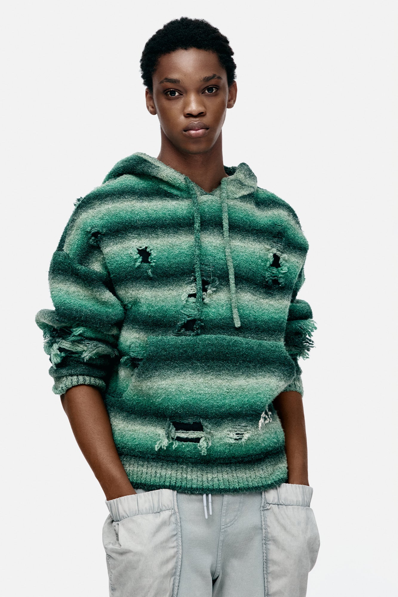 Andersson Bell - Unisex Gradient Distressed Hoodie (Green) product image 7 | TRAB K-Fashion Australia