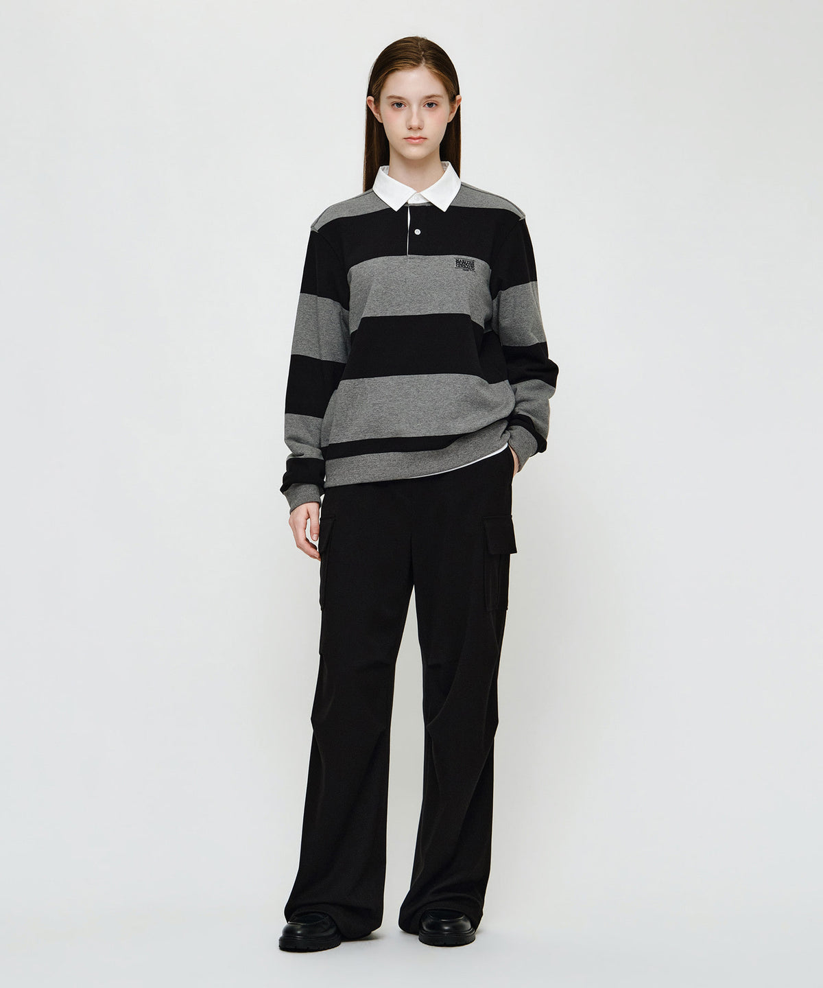 Marithe & Francois Girbaud - Small Classic Logo Rugby Stripe Sweatshirt (Black) product image 4 | TRAB K-Fashion Australia