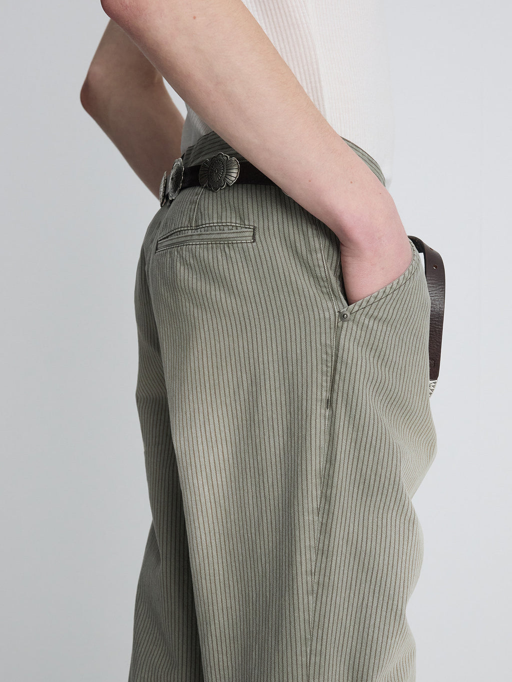 Tonywack - Garment Dyed Stripe Cotton Flare Pants (Stone Grey) product image 8 | TRAB K-Fashion Australia
