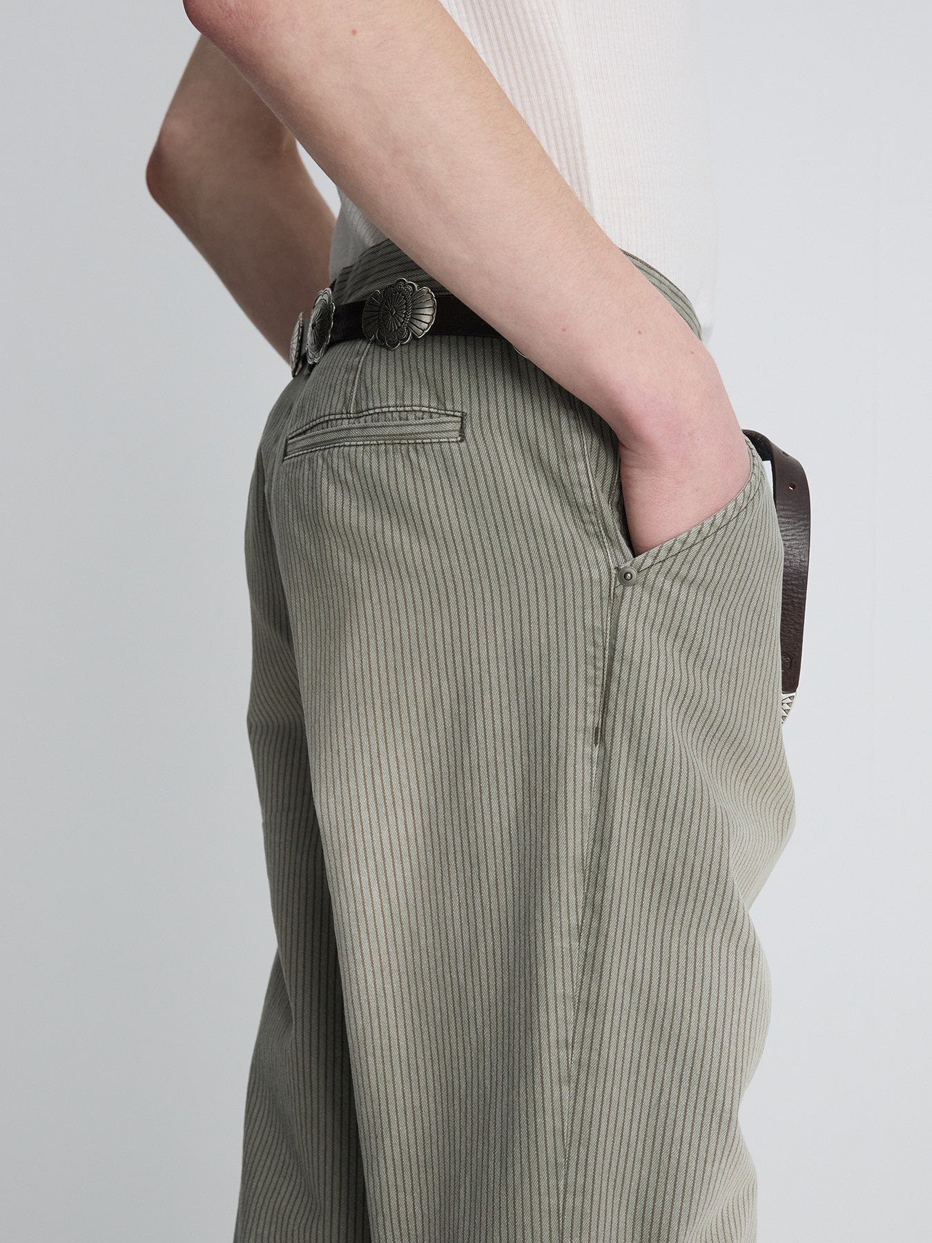 Tonywack - Garment Dyed Stripe Cotton Flare Pants (Stone Grey) product image 8 | TRAB K-Fashion Australia