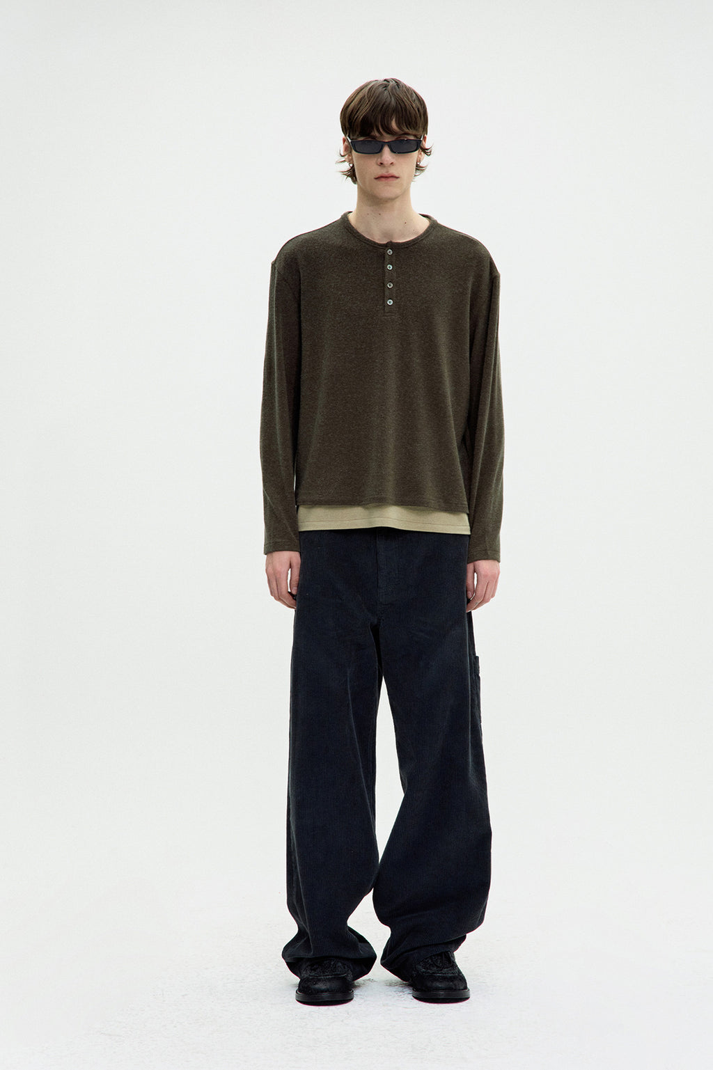 Coor - Hairy Henley Neck Layered T-Shirt (Khaki Green) product image 2 | TRAB K-Fashion Australia