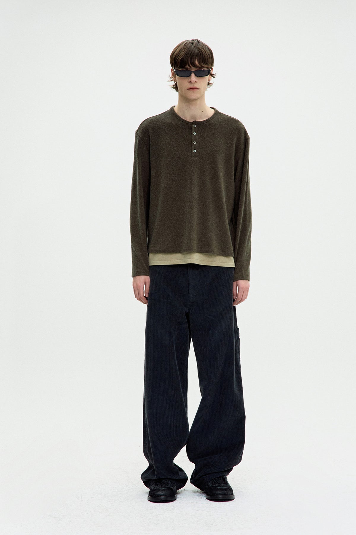 Coor - Hairy Henley Neck Layered T-Shirt (Khaki Green) product image 2 | TRAB K-Fashion Australia