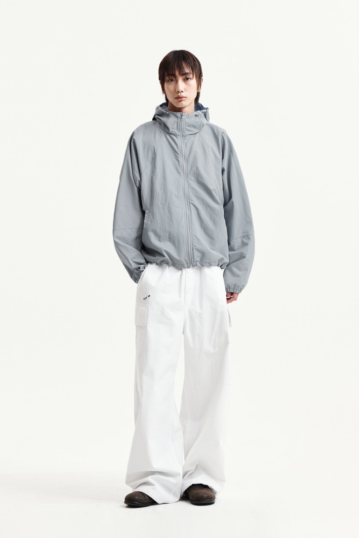 Matin Kim - Back Logo Hoody Wind Breaker (Light Grey) product image 14 | TRAB K-Fashion Australia