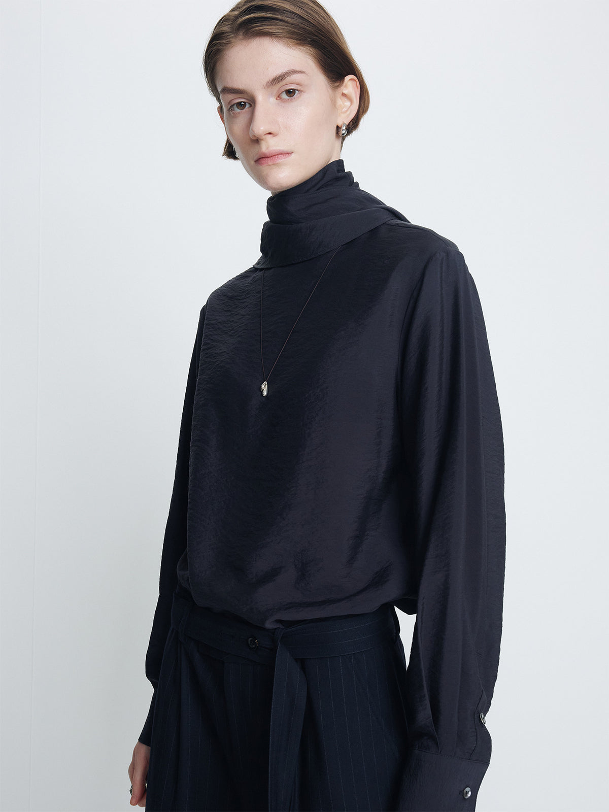 Tonywack - Silk Blend Draped Tie Blouse (Dark Navy) product image 5 | TRAB K-Fashion Australia