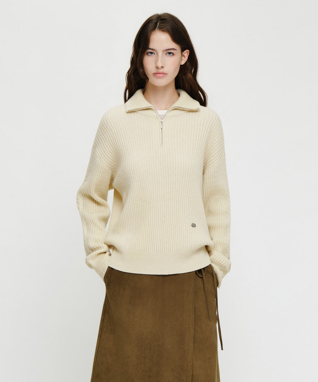 Marithe & Francois Girbaud - Cable Point Half Zip-up Knit (Ivory) product image 1 | TRAB K-Fashion Australia