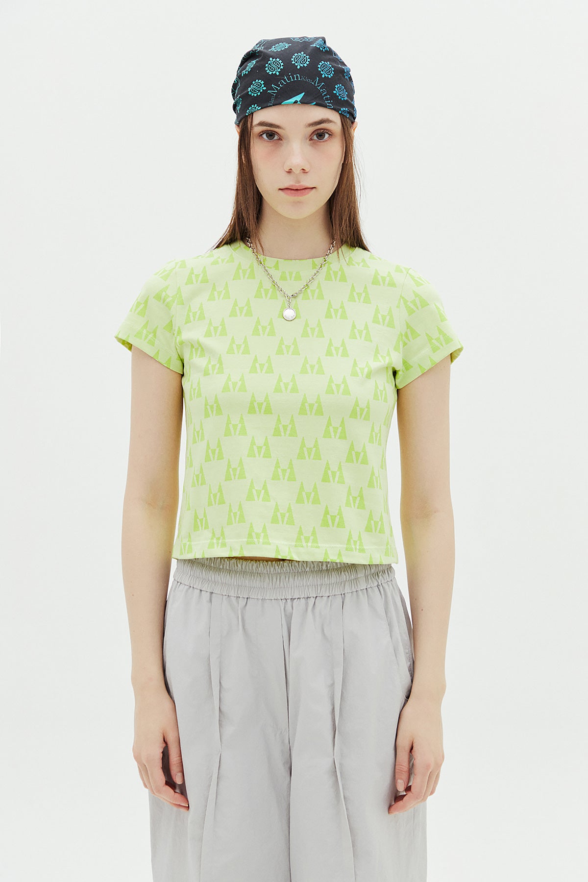Matin Kim - Matin Kim Logo Whole Print Crop Top (Green) product image 5 | TRAB K-Fashion Australia