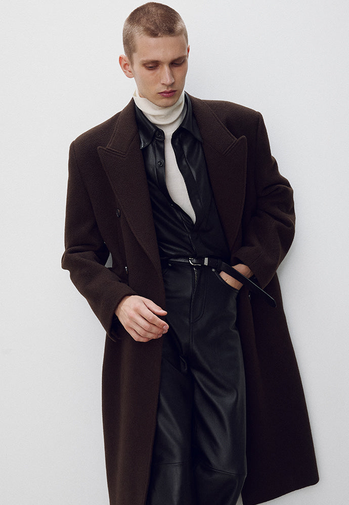 Tonywack - Textured Wool And Cashmere Double-Breasted Coat (Dark Brown) product image 1 | TRAB K-Fashion Australia