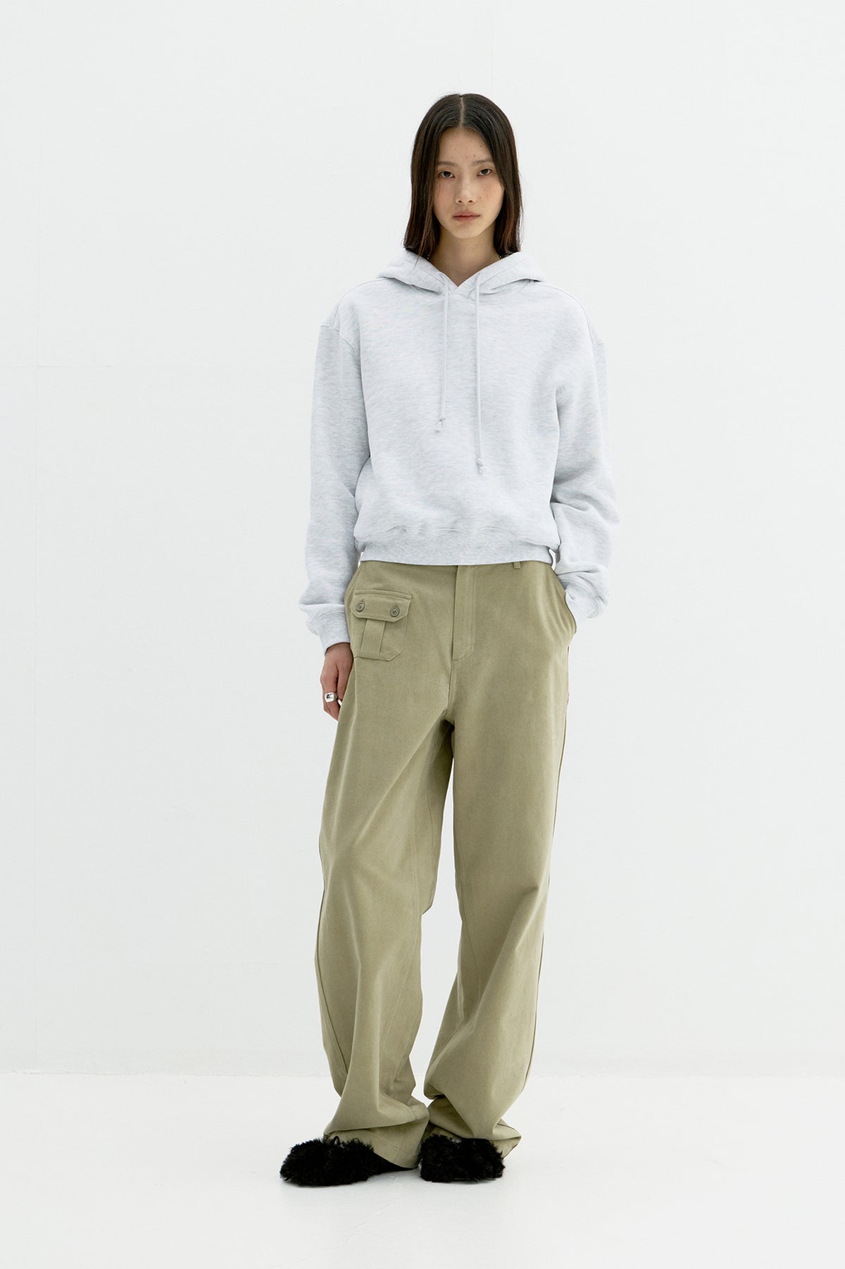 Coor - Soft Cropped Hoodie (Melange Light Gray) product image 2 | TRAB K-Fashion Australia