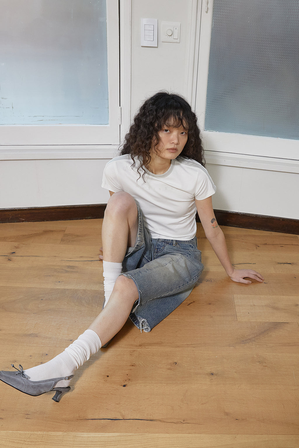 Matin Kim - Color Line Point Logo Crop Top (White) product image 11 | TRAB K-Fashion Australia