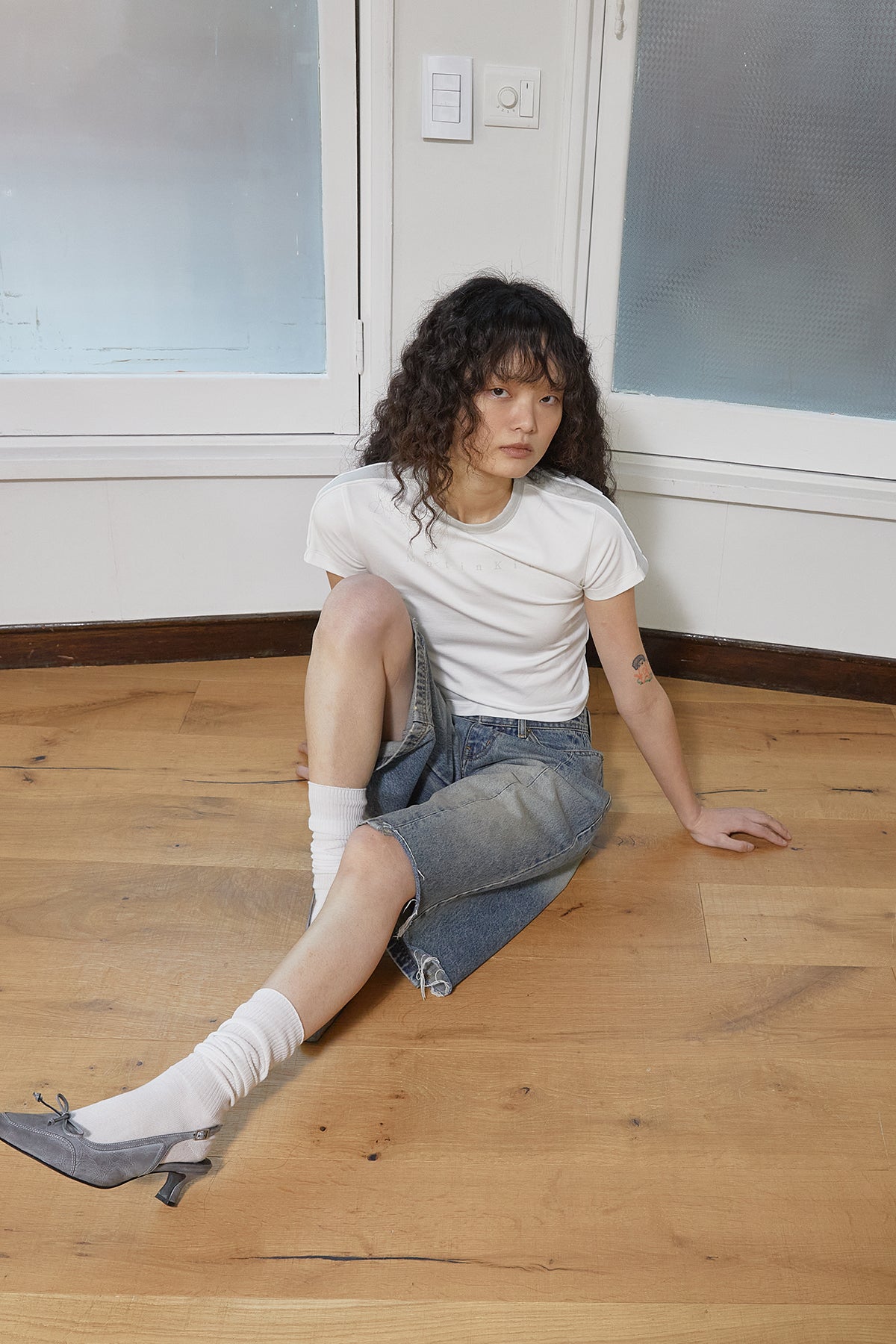 Matin Kim - Color Line Point Logo Crop Top (White) product image 11 | TRAB K-Fashion Australia