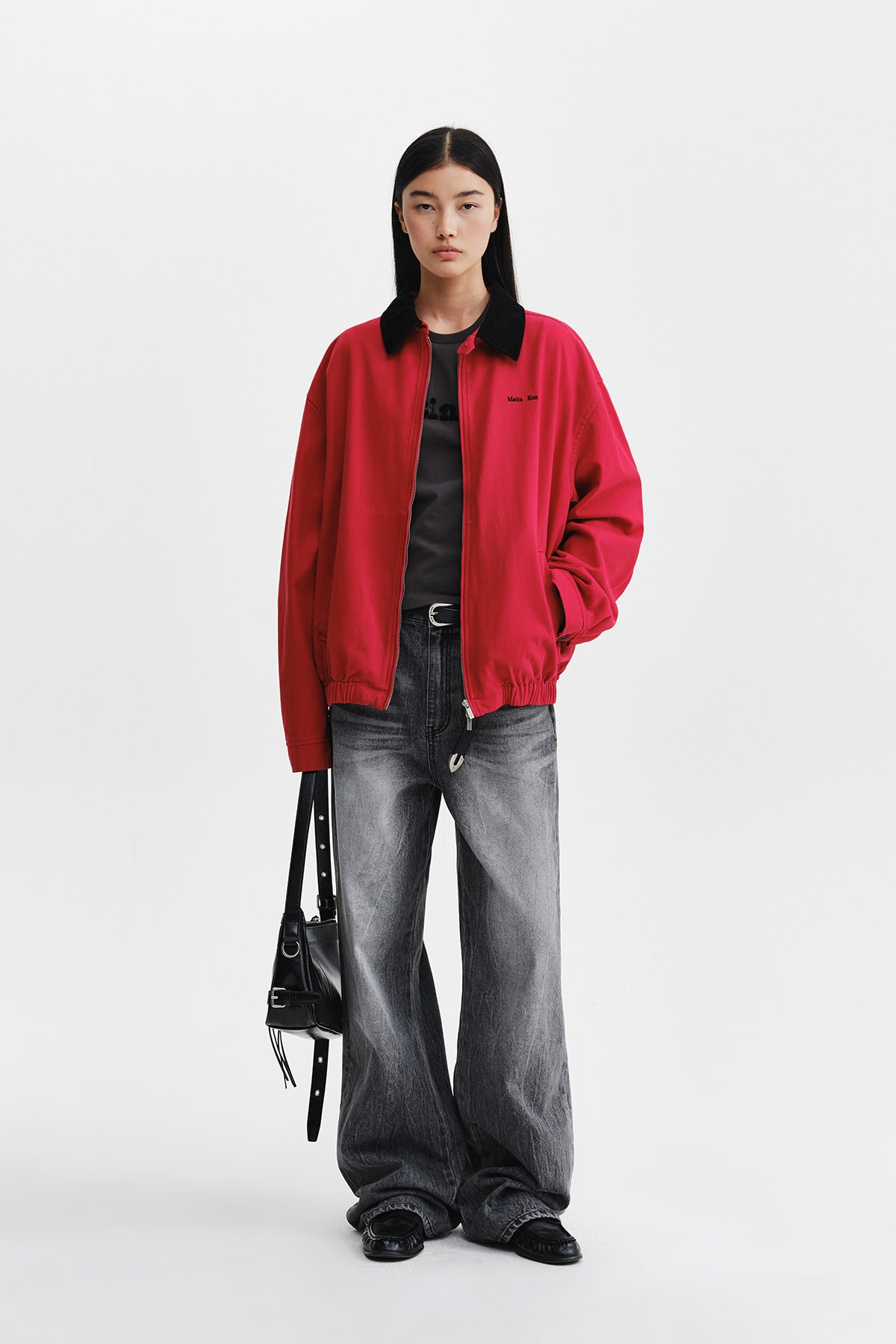 Matin Kim - Corduroy Contrast Trim Blouson Jumper (Red) product image 9 | TRAB K-Fashion Australia