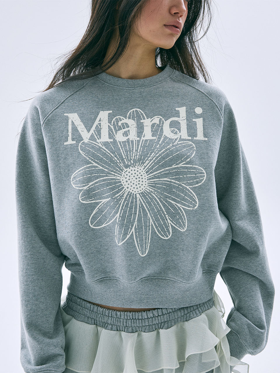 Mardi Mercredi - Sweatshirt Raglan Flowermardi Cracked (Grey Ivory) product image 1 | TRAB K-Fashion Australia