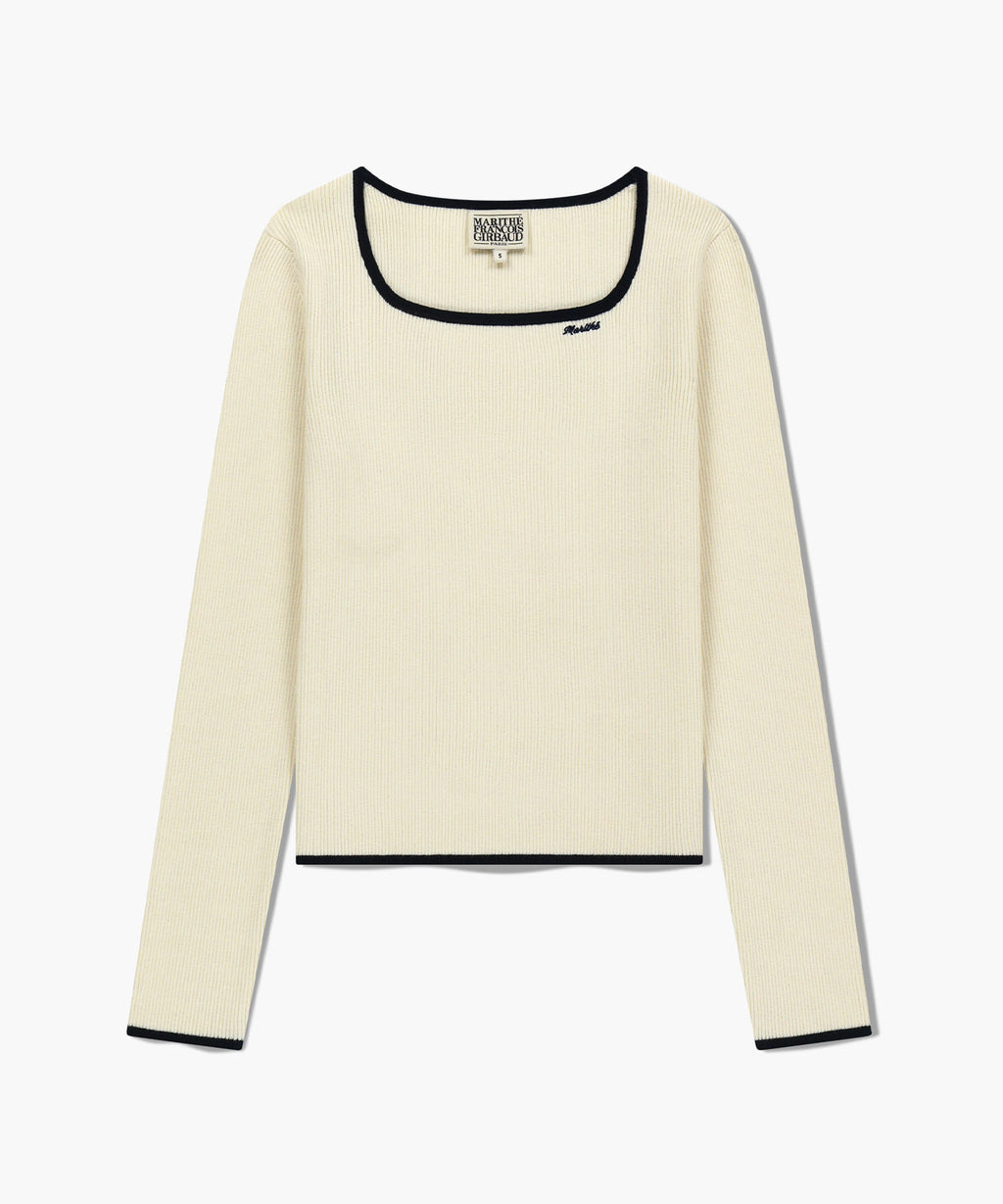 Marithe & Francois Girbaud - Color Point Square Neck Knit Pullover (Ivory) product image 6 | TRAB K-Fashion Australia