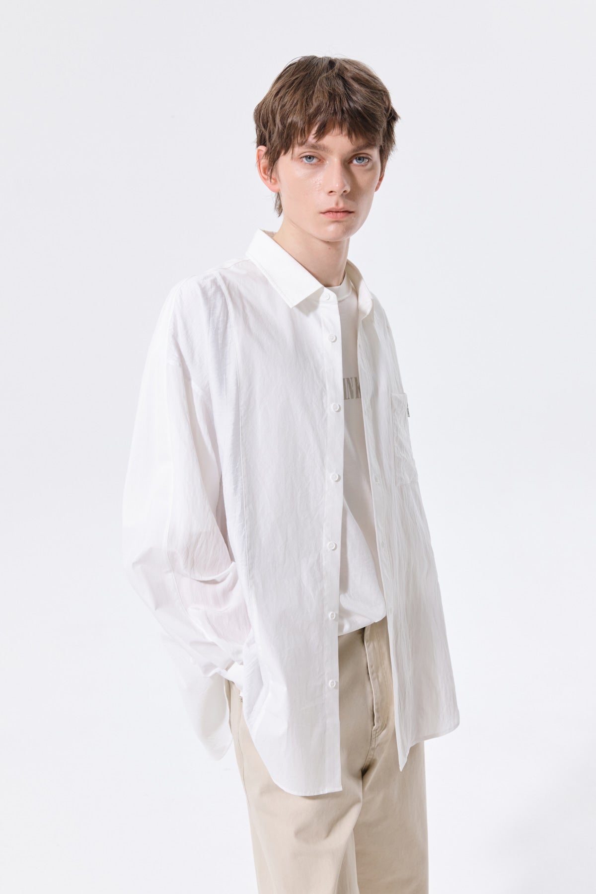 Matin Kim - Mixed Panel Over Fit Shirt (White) product image 17 | TRAB K-Fashion Australia