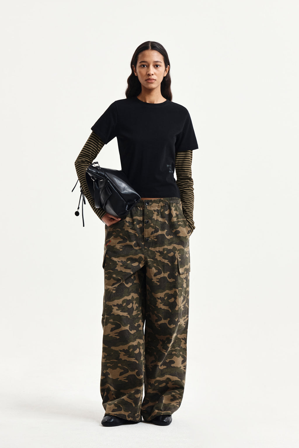 Matin Kim - Graffiti Logo Stripe Layered Top (Black) product image 9 | TRAB K-Fashion Australia