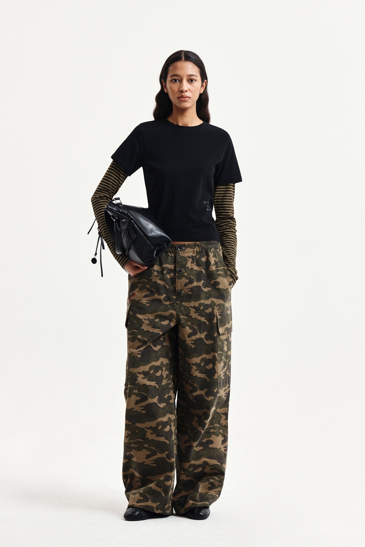 Matin Kim - Graffiti Logo Stripe Layered Top (Black) product image 9 | TRAB K-Fashion Australia