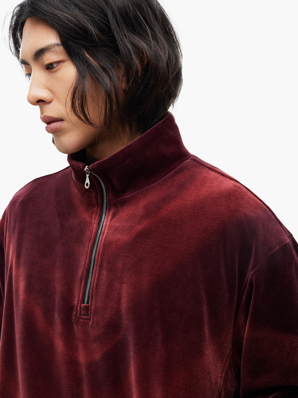 Jiyong Kim - Sun-Bleached Half-Zip Sweatshirt (Burgundy) product image 6 | TRAB K-Fashion Australia