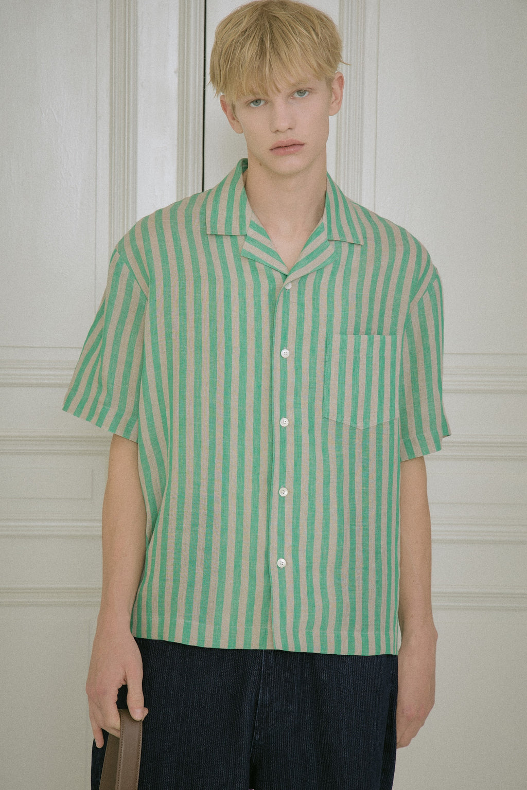STU - Back Raglan Stripe Linen Shirt (Green) product image 11 | TRAB K-Fashion Australia