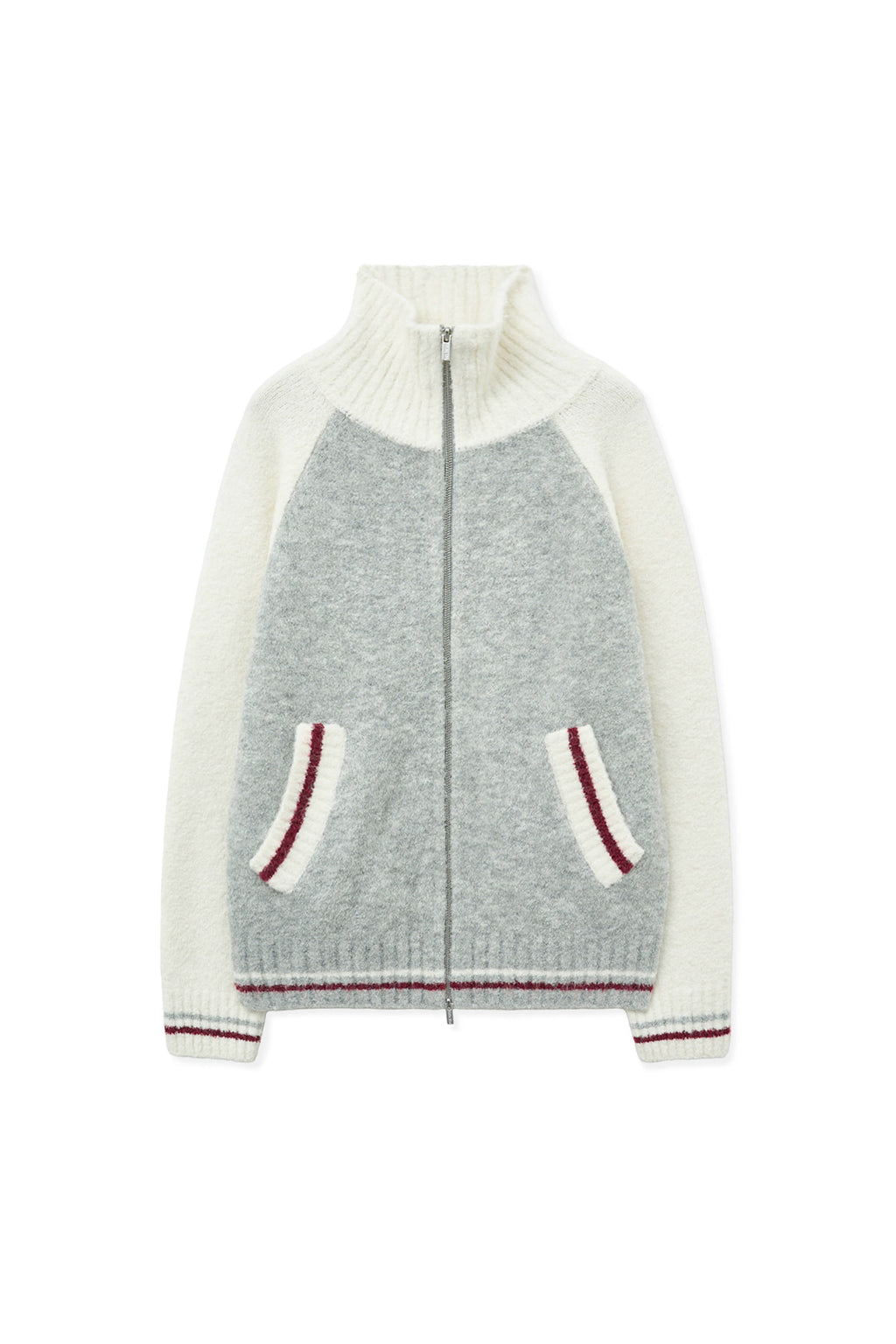 Matin Kim - High Neck Raglan Knit Zip Up (Ivory) product image 1 | TRAB K-Fashion Australia