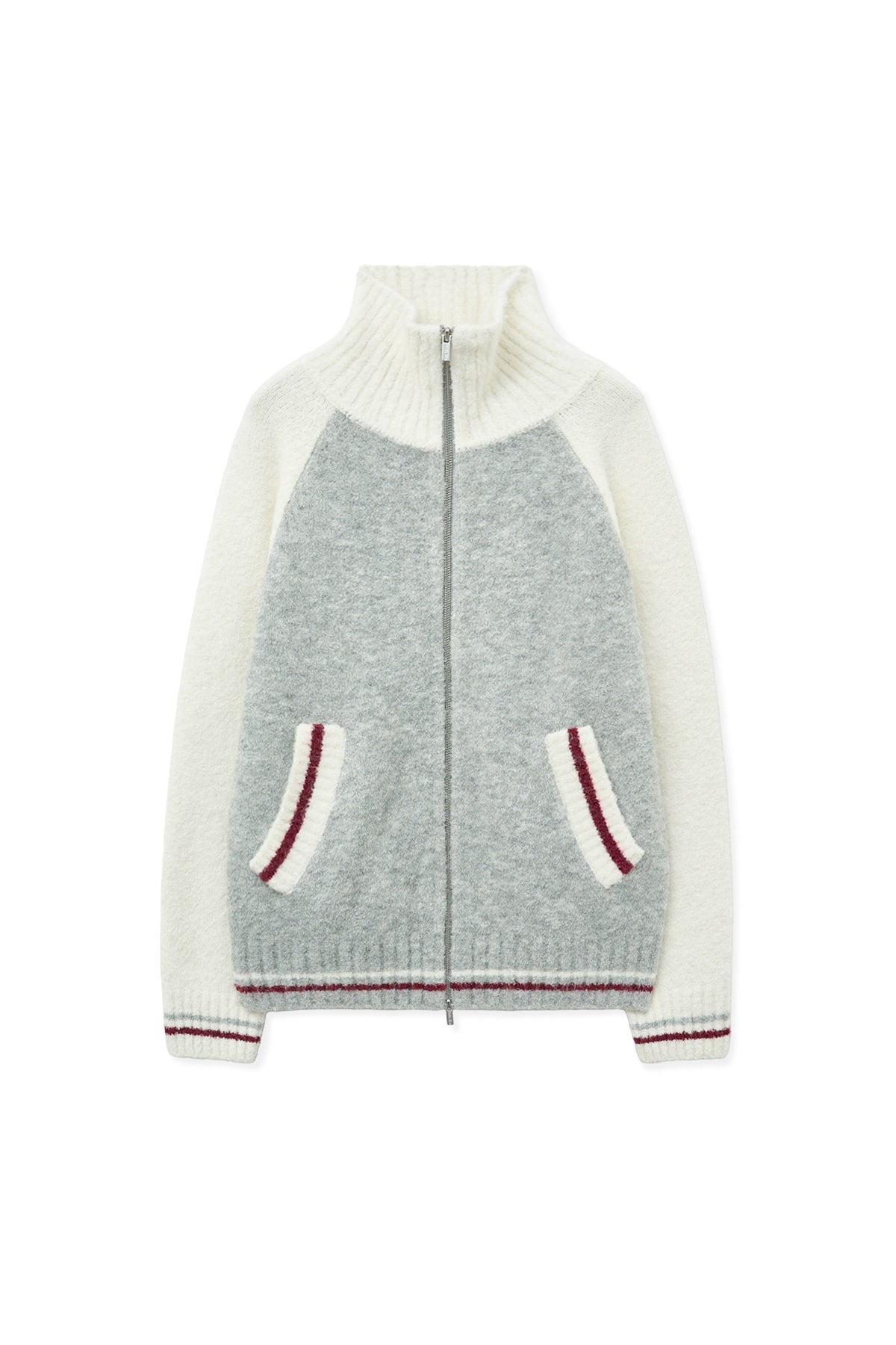 Matin Kim - High Neck Raglan Knit Zip Up (Ivory) product image 1 | TRAB K-Fashion Australia