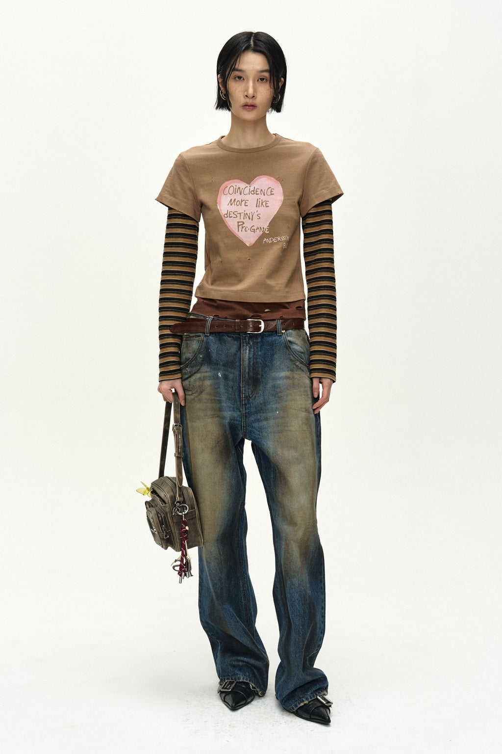 Andersson Bell - Layered Heart Message Long Sleeve T-Shirt (brown) (Brown) product image 2 | TRAB K-Fashion Australia