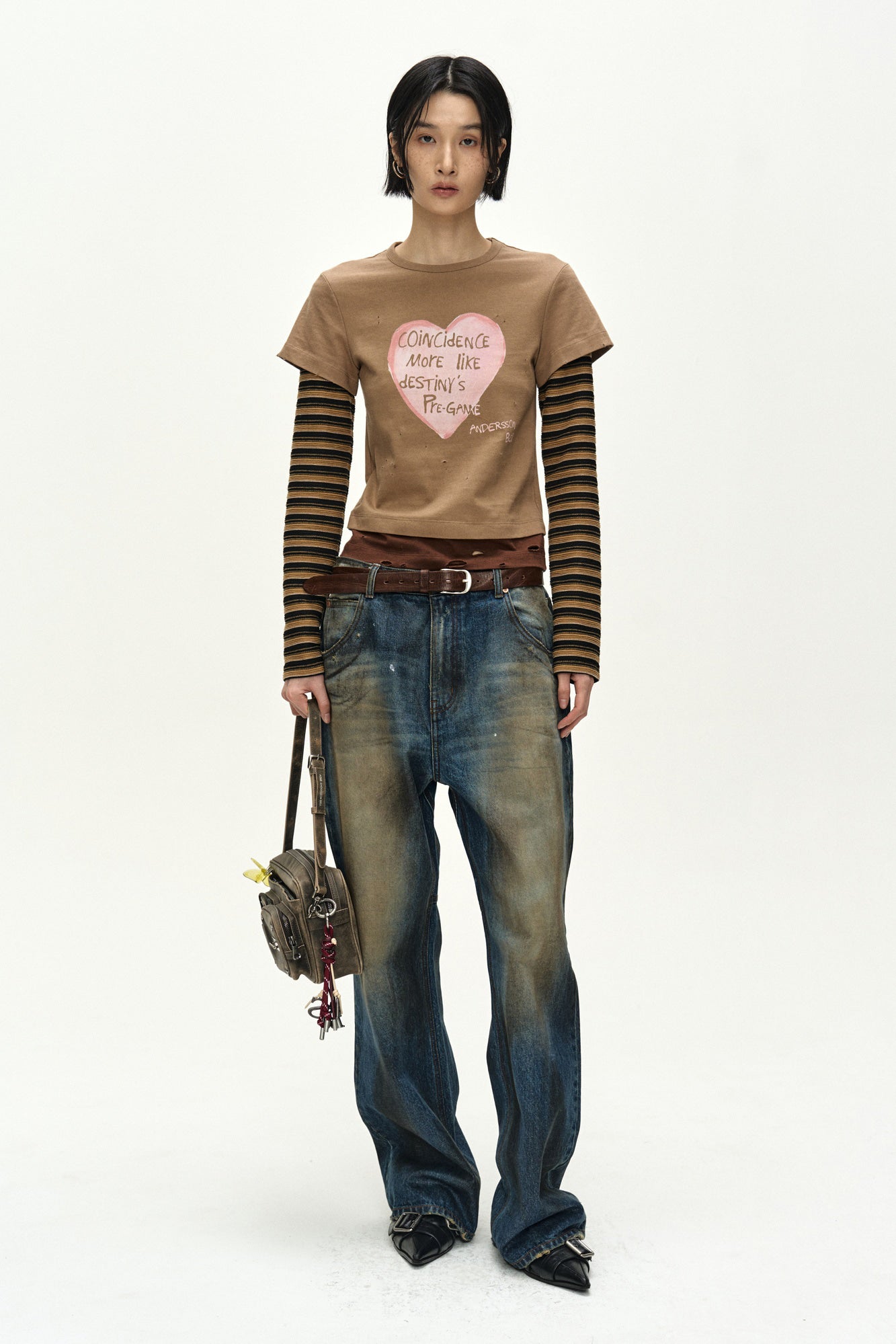 Andersson Bell - Layered Heart Message Long Sleeve T-Shirt (brown) (Brown) product image 2 | TRAB K-Fashion Australia