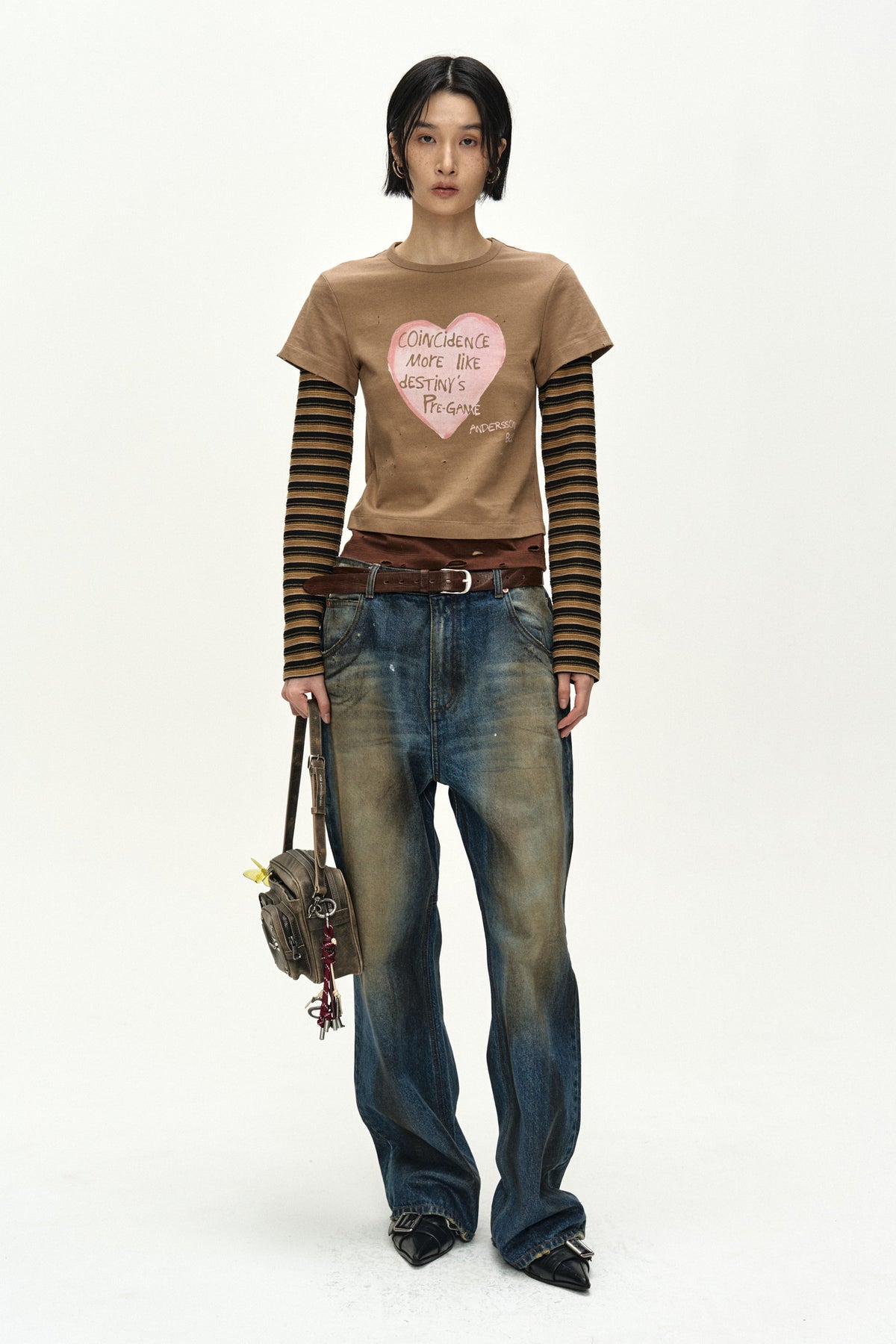 Andersson Bell - Layered Heart Message Long Sleeve T-Shirt (Brown) product image 2 | TRAB K-Fashion Australia