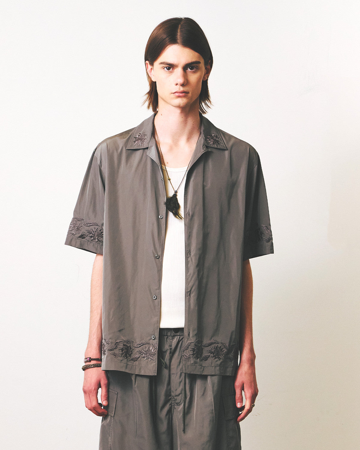 Eastlogue - Breezy Embroidered Half Shirts (Sand Beige) product image 2 | TRAB K-Fashion Australia