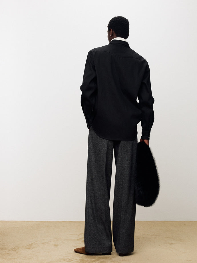 Tonywack - Herringbone Wool Wide-Leg Pleated Trousers (Mid-Grey Herringbone) product image 4 | TRAB K-Fashion Australia